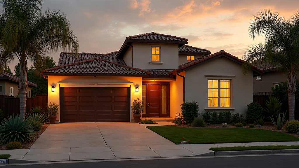 Southern California night sky over a cooled home, cinematic HVAC service scene